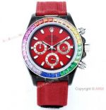 Japan Grade Rolex Daytona Rainbow Quartz 43 Watch Red Braided Strap